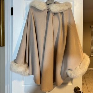 Marvin Richards Tan Cape with Real Fur Trim